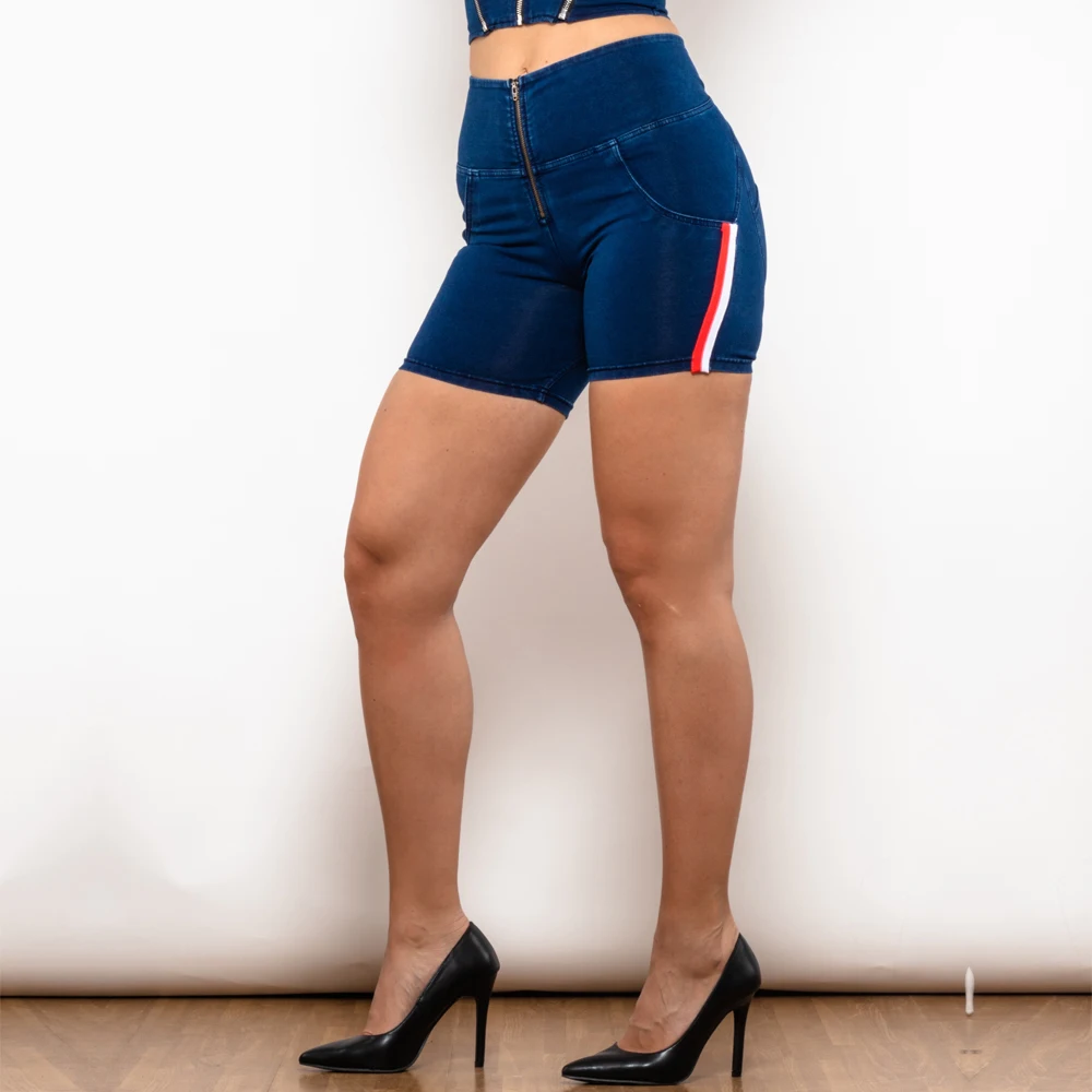 Shascullfites Melody Stripe Jeans Shorts High Waist Dark Thread Dark Blue Jeans with Stripe Denim Shorts Women Butt Lift Shorts