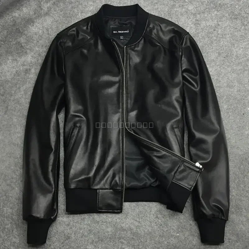 Мужская кожаная куртка пальто из настоящей овчины Куртки натуральной коровьей