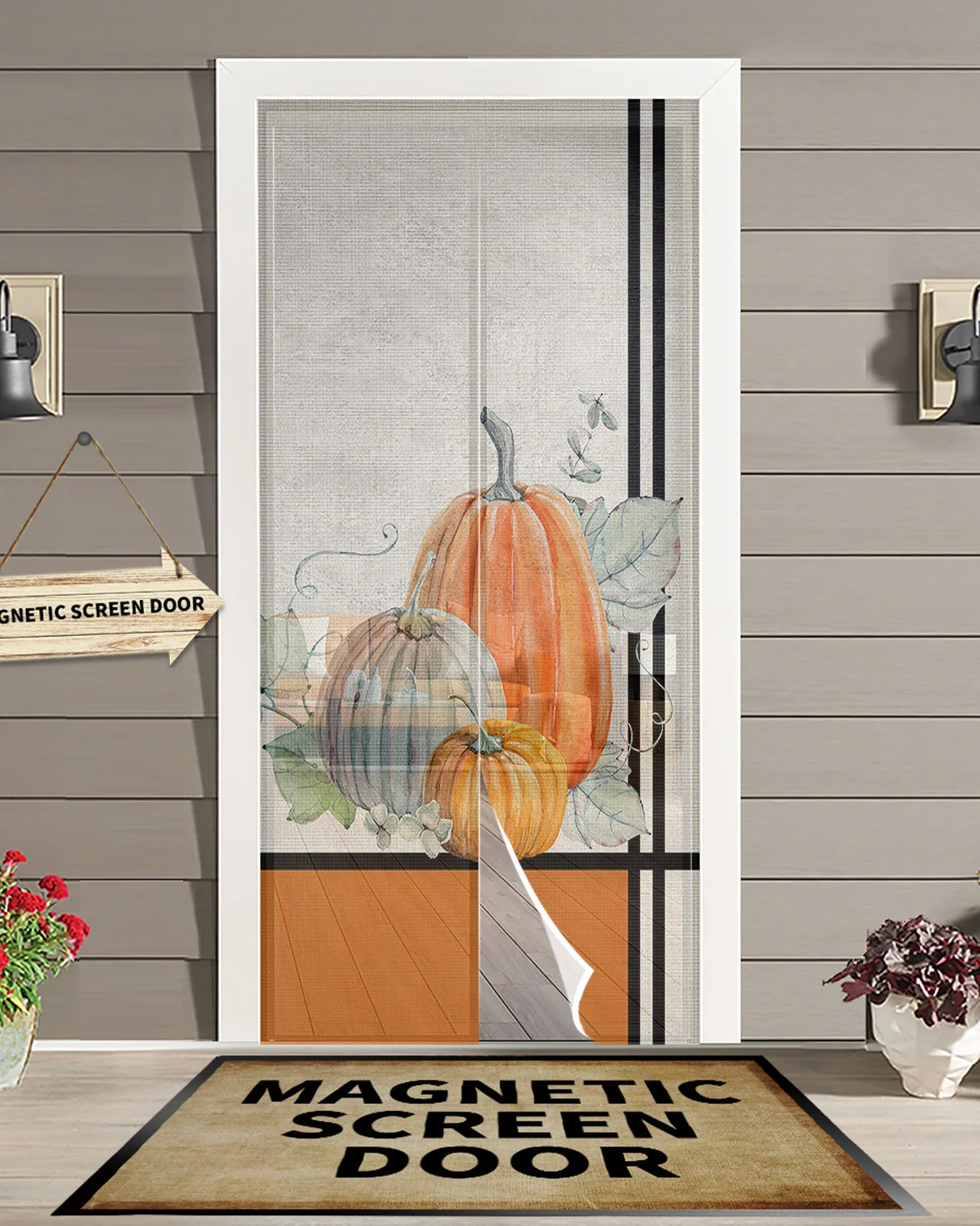 

Thanksgiving Fall Pumpkin Orange Anti Mosquito Gauze Door Curtain Magnetic Door Screen for Bedroom Summer Door Window Screens