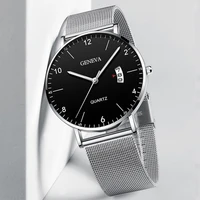 minimalist casual quartz watch for men fashion mens ultra thin stainless steel mesh belt calendar business watches reloj hombre