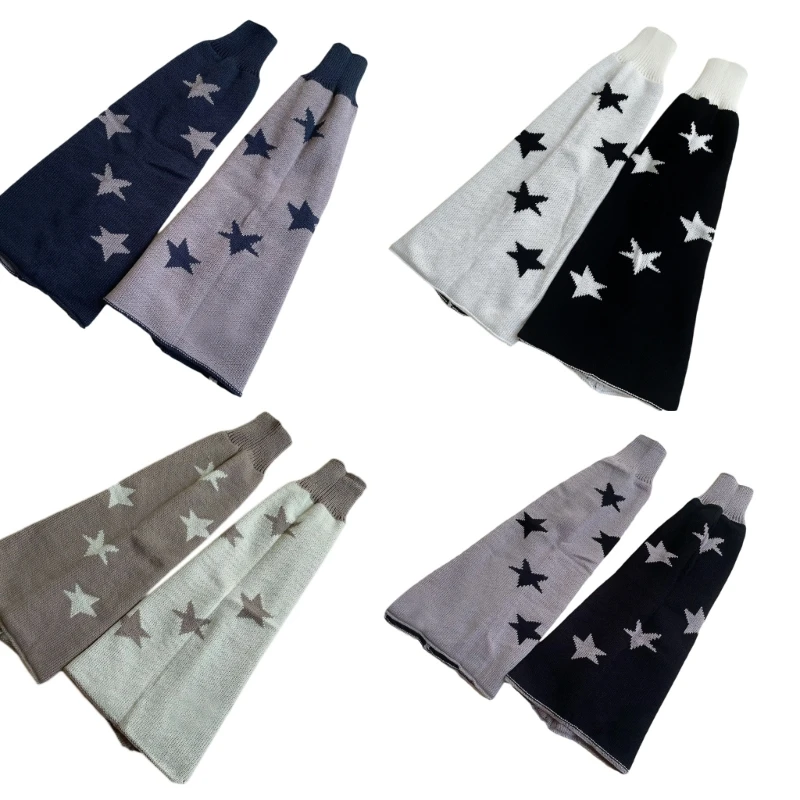

Japanese Punk Leg Warmers Women Gothic Reversible Knee High Long Socks Star Jacquard Knitted Foot Covers Streetwear F3MD