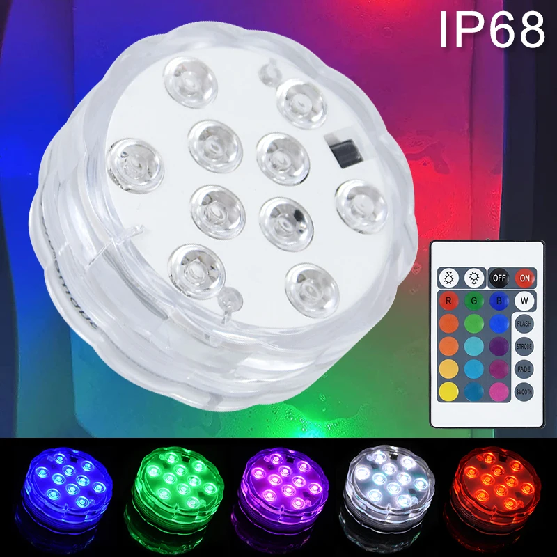 

IP68 Waterproof 10leds Submersible LED Lights with 16 Colors Remote Control Underwater Night Lamp Outdoor Pool Pond Tank Lights
