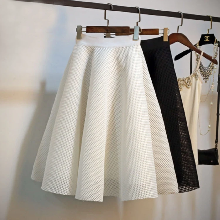 Женская клетчатая юбка с высокой талией трапециевидная сетчатая Юбка До Колена