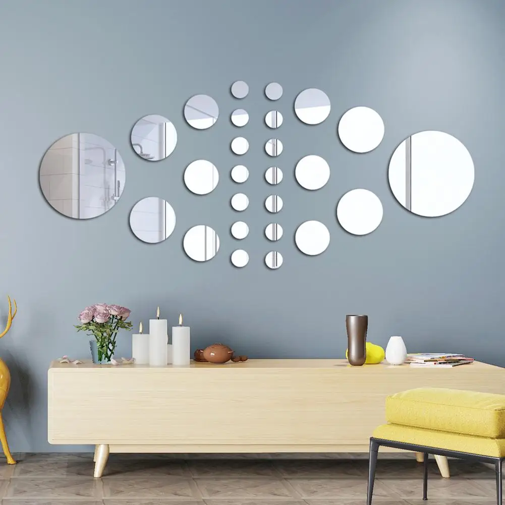 

26pcs Round Acrylic Mirror Wall Stickers For Bedroom Living Room Tv Background Wall Home Decoration