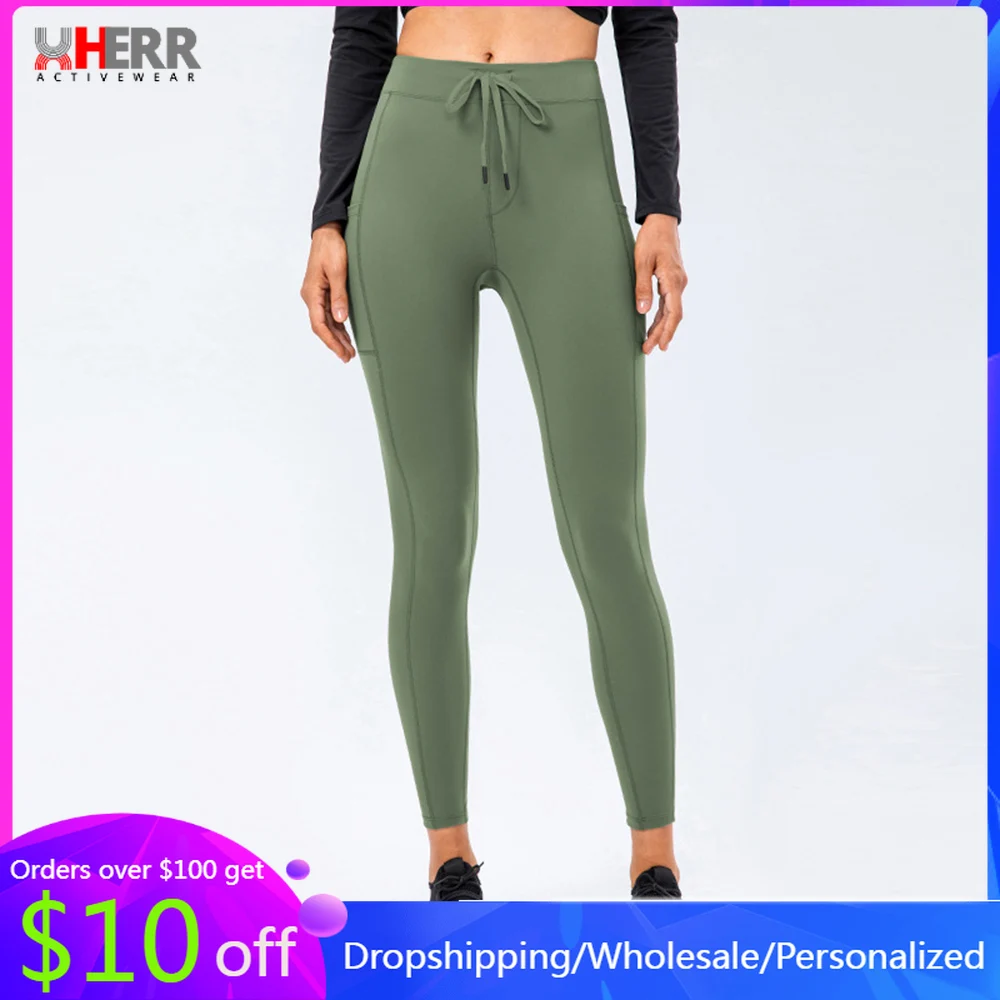 

Plus Size Drawstring Workout Leggings with Pocket Women High Waist Compression Yoga Pants Sports Fitness Stretchy Running Tight