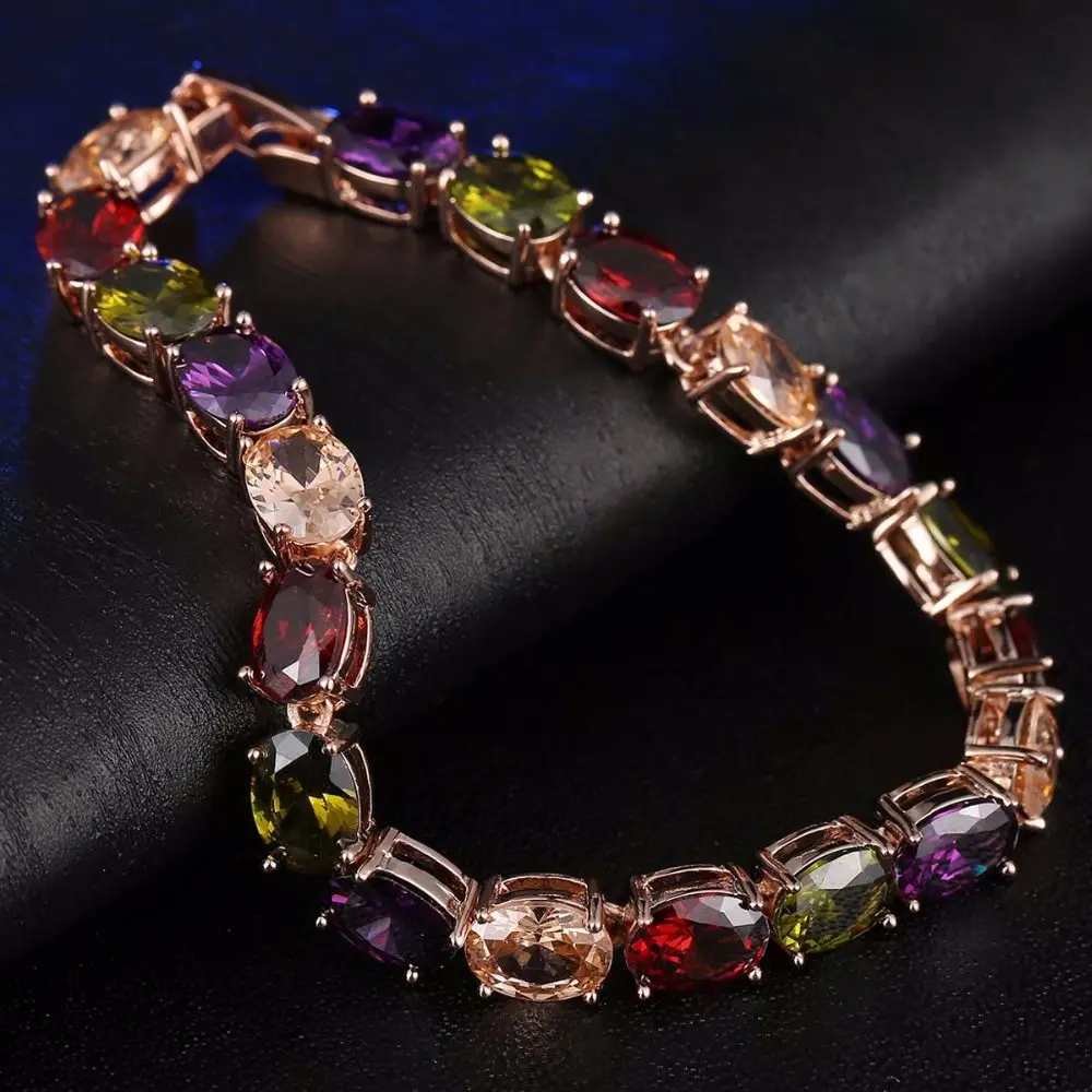 

Original Silver 925 Jewelry Rainbow Topaz Gemstone Bracelets for Women New Fashion Birthstone Cocktail Party Bracelet Jelewery