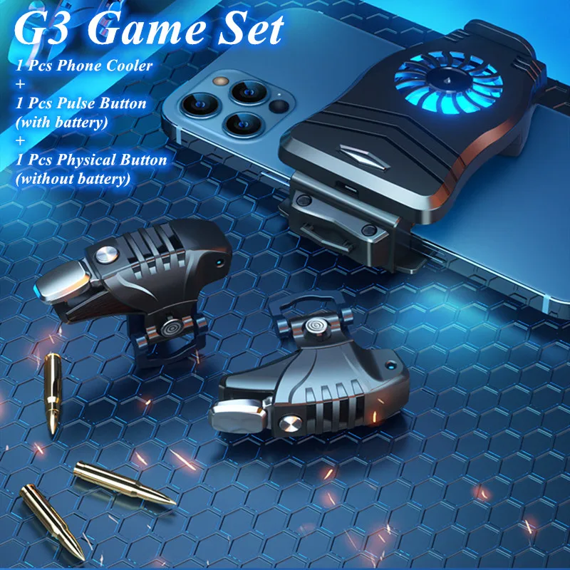 G3 Mobile Phone Gaming Trigger Button for PUBG with Cooling Fan Gaming Accessories Gamepad Joysticks for IPhone Android Game Set 3