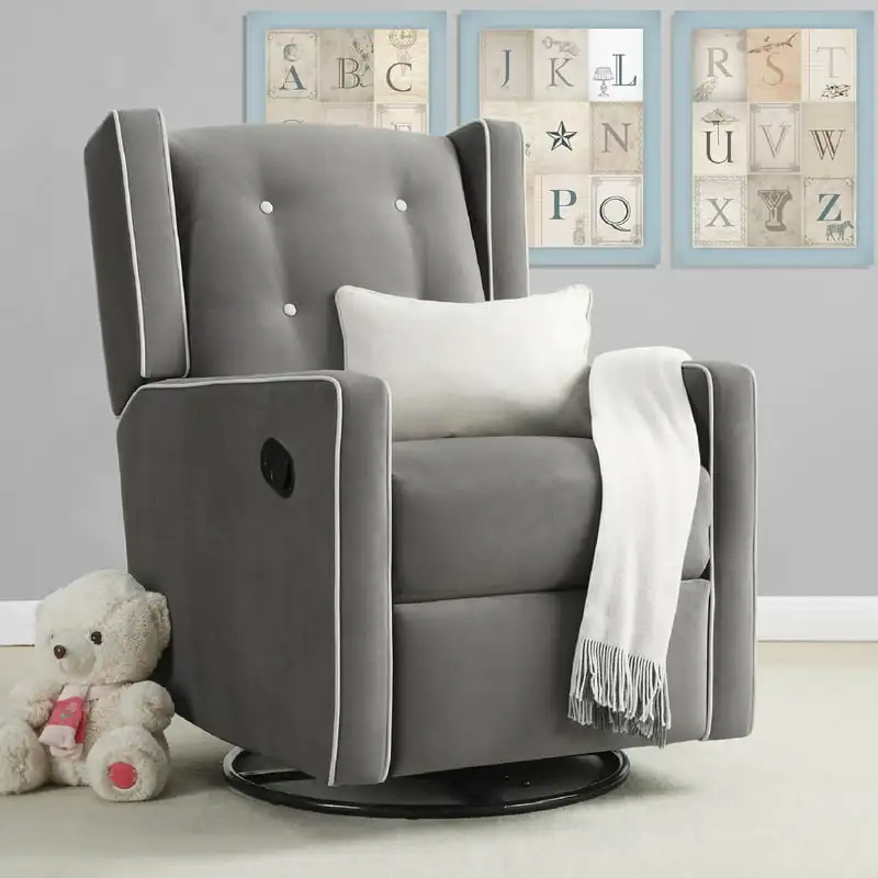 

Nursery Swivel Glider Recliner Chair, Gray Microfiber