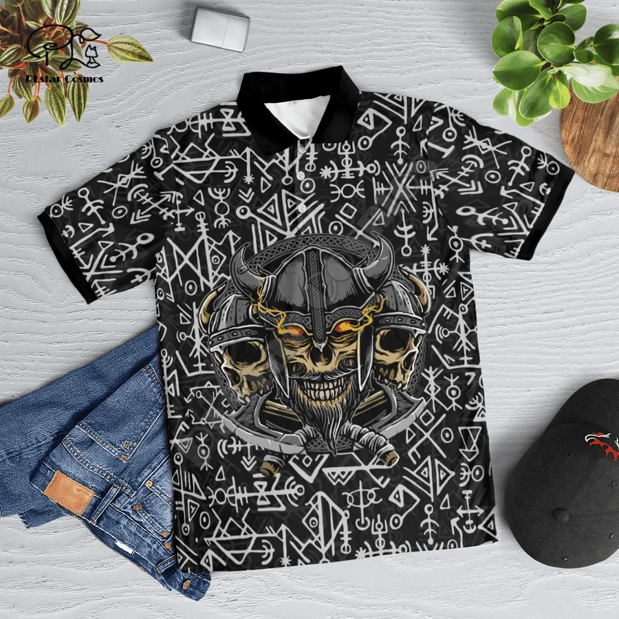 

2022Newest Viking Tattoo Warrior Valhalla God Odin Symbol Retro 3DPrint Polo Shirts Summer Casual Short Sleeves T-Shirts A2
