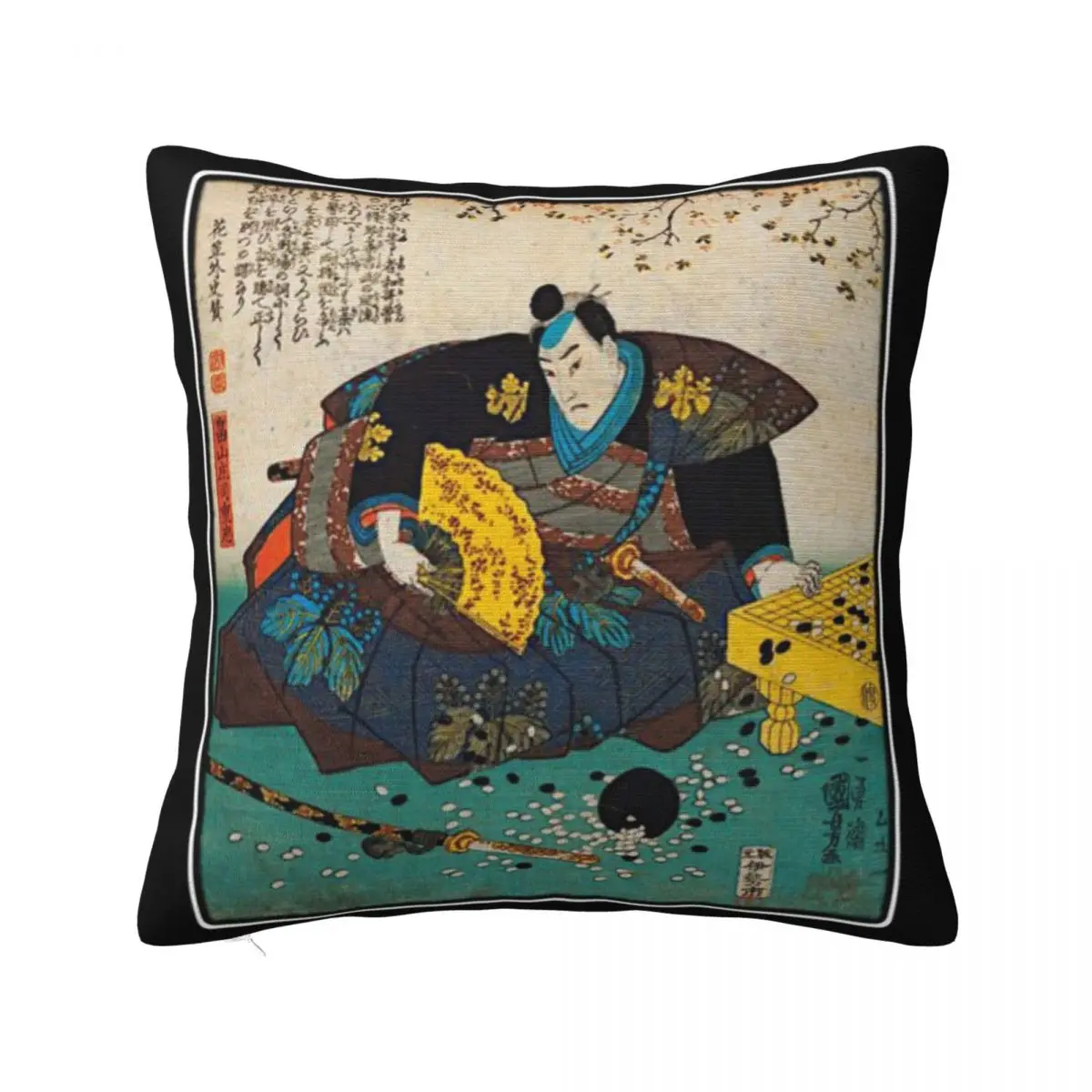 Go Samurai с веером и мечом Igo Baduk Weiqi Подушка Чехол