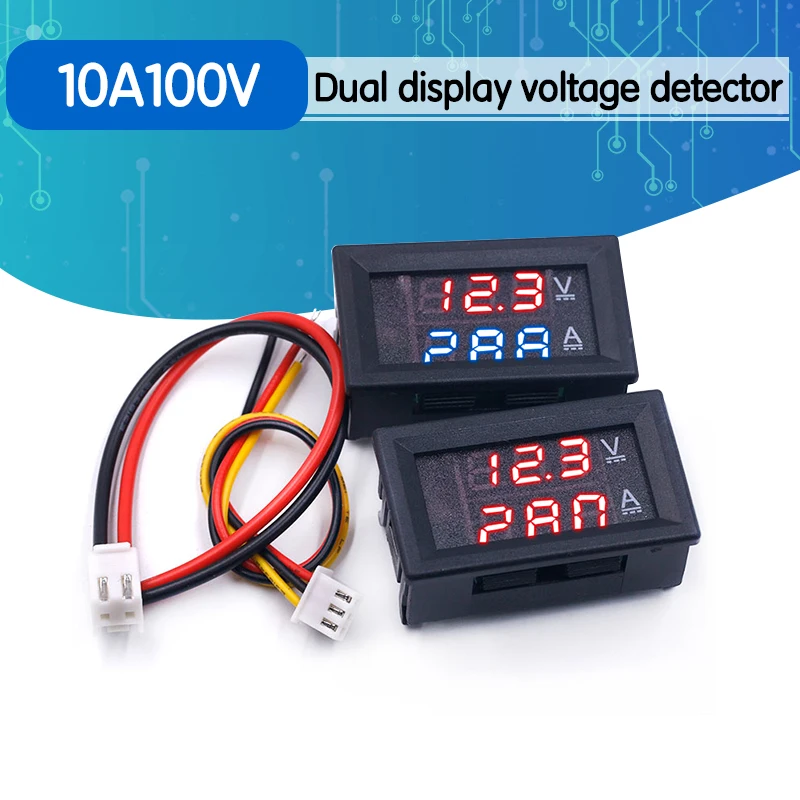 Цифровой вольтметр Амперметр постоянного тока 0-100 в 10 А двойной дисплей детектор