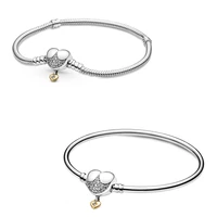 authentic 925 sterling silver moments heart with crystal snake chain bracelet bangle fit bead charm diy pandora jewelry