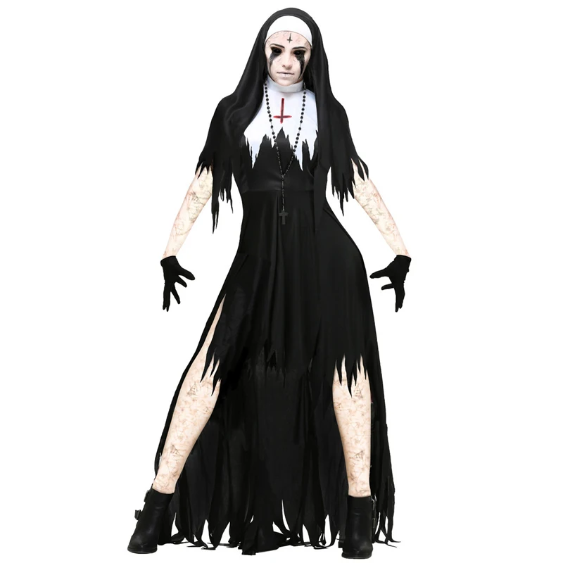 

Demon Nun Zombie Costume Graveyard Halloween Women Scary Corpse Fancy Dress