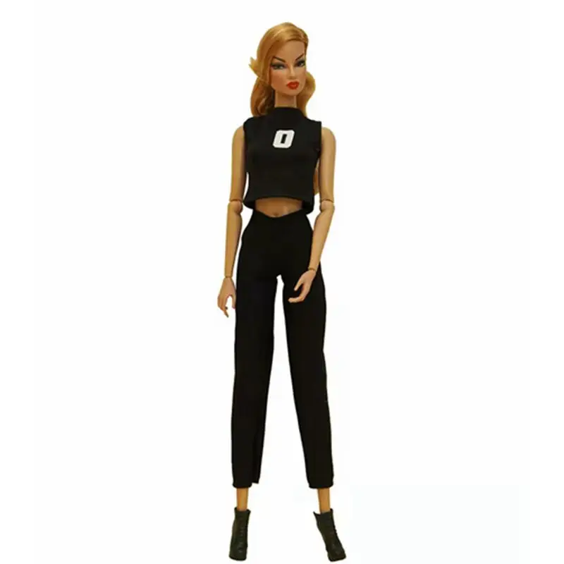

Black 30cm Doll Outfits Set for Barbie Clothes for Barbie Dollhouse Shirt Crop Top Trousers Pants 1/6 Dolls Accessories Kids Toy