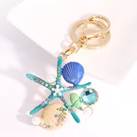 easya 2 colors sea world crystal starfish keychain fashion simulated pearl shell keyring holders for women bag car key chains
