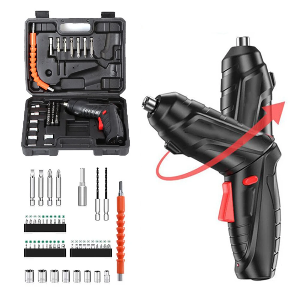 

Screwdriver Set Electric Screwdriver Book Shelf Installation USB Port Black Cordless Drill Bit Electric Screwdriver