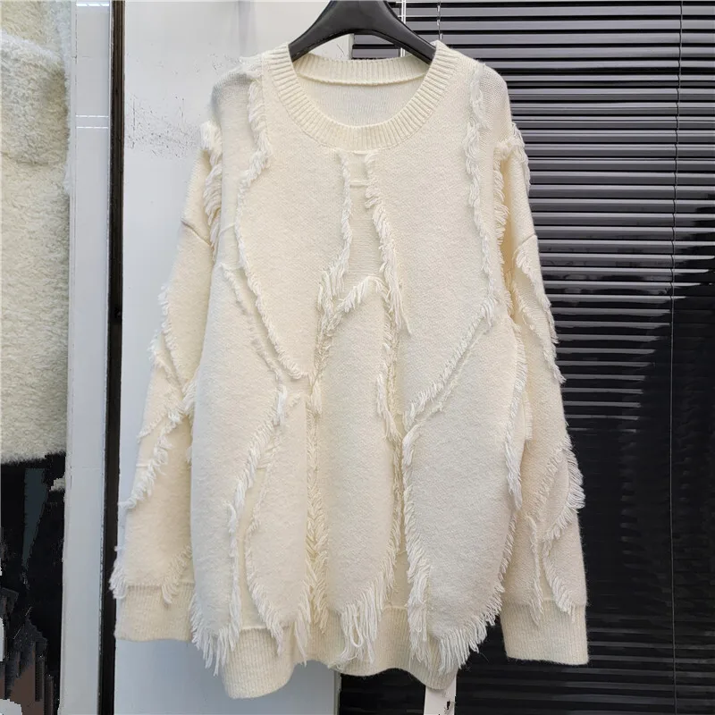 [zoci] Зимний нишевый дизайн толстый вязаный топ свободный ленивый изношенный