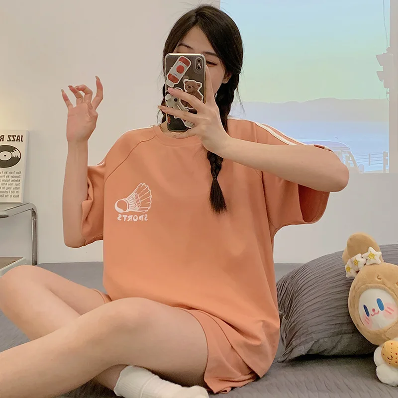 Summer Pajamas Sets Women's Short Sleeve Pants Pajamas Sets Cool Cotton Sleepwear Cute Cartoon Home Wear Clothes Suit Loungewear