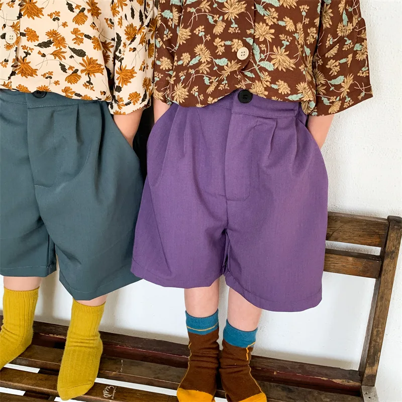 

Детские однотонные шорты для мальчиков и девочек, свободные тонкие широкие шорты средней длины, лето 2022