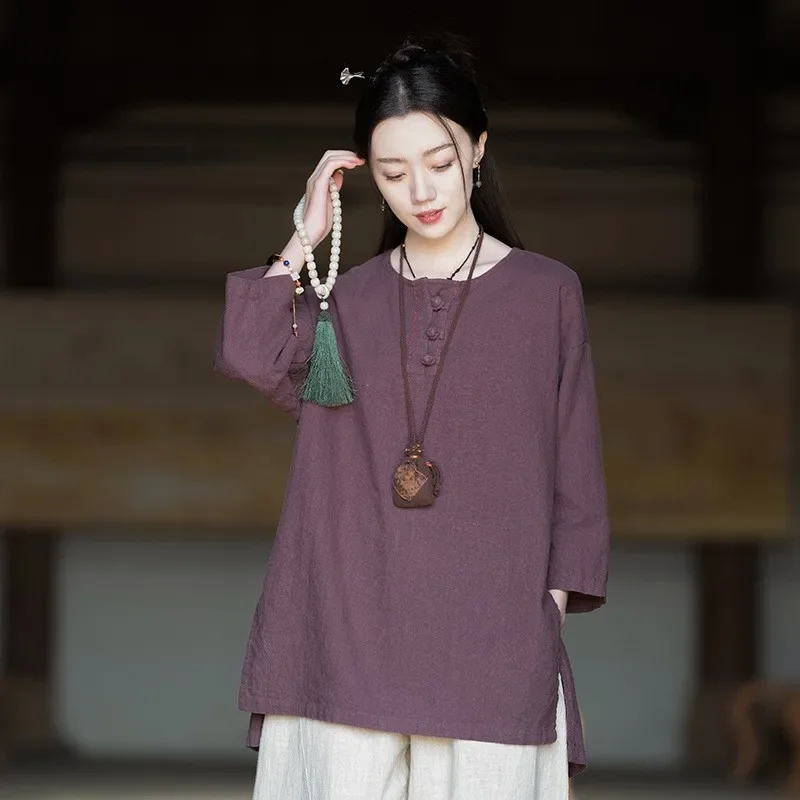 Женские футболки QPFJQD в китайском стиле ретро с круглым вырезом и рукавом семь