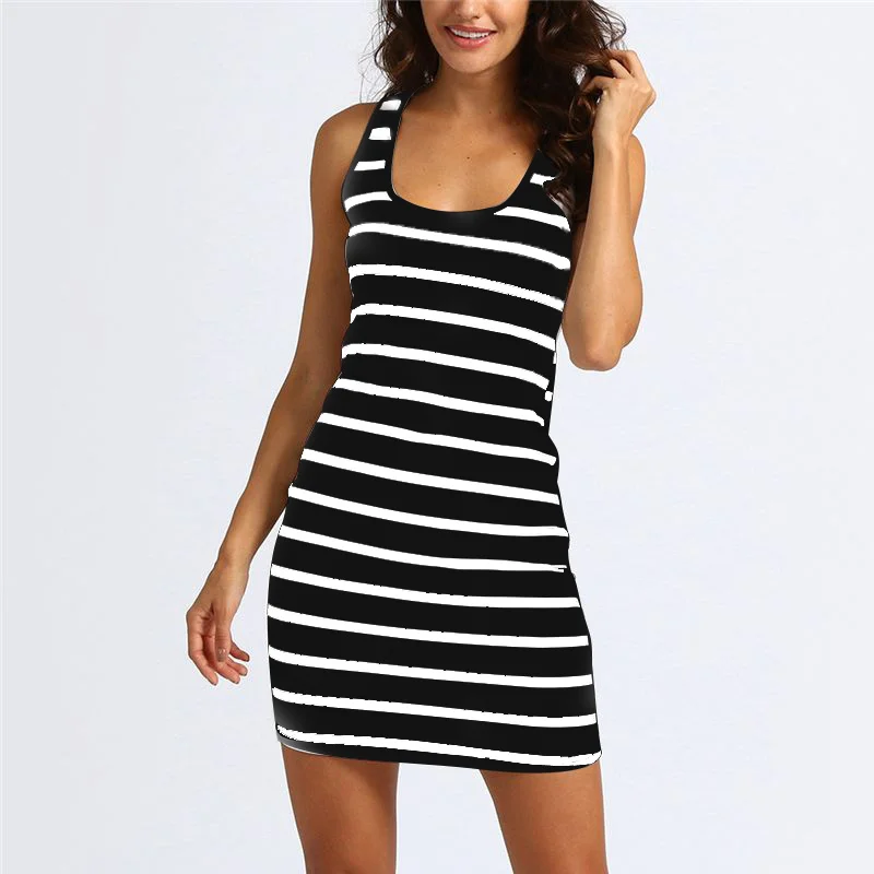 

Sexy Dress Casual Woen Black White Striped Bandage Bodycon Dress Sli Sleeveless Evening Party Dresses Clothes Suer Clothing