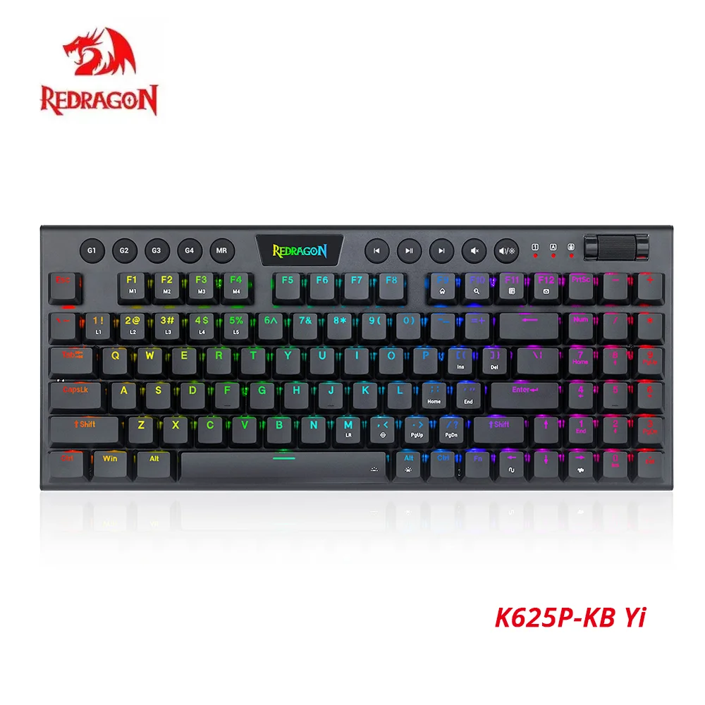 

Проводная Механическая клавиатура Redragon K625P-KB Yi с RGB подсветкой, низкопрофильная игровая клавиатура с 94 клавишами и красным переключателем