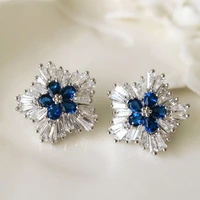 exquisite snowflake shaped ladies earrings fashion inlaid blue zircon bridal wedding accessories