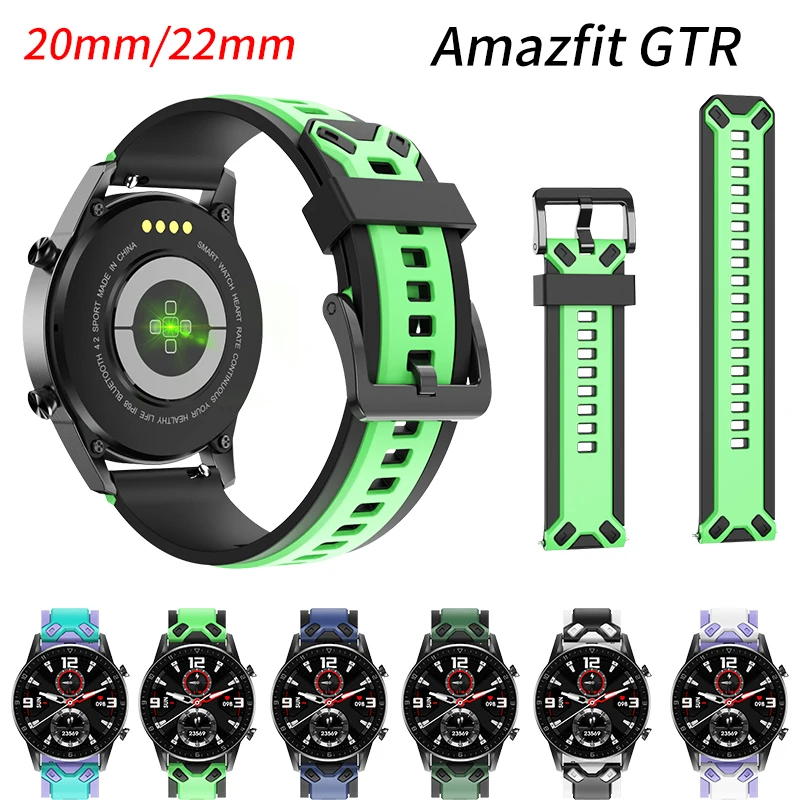 

Ремешок силиконовый для Samsung Galaxy watch 4/Huawei Watch GT2/Active2, двухцветный браслет для Amazfit GTR 3 47 мм, 22 мм 20 мм