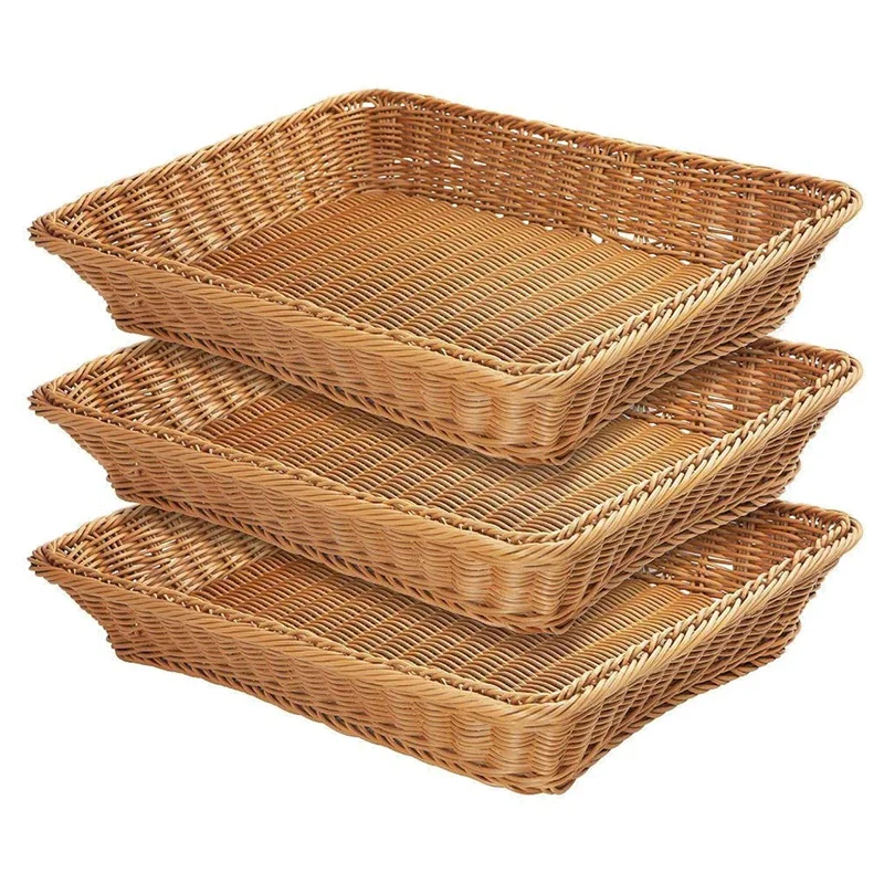

3 Pack Wicker Storage Basket,Bread Basket Shop Supermarket Display Basket Woven Food Fruit Restaurant Serving Basket
