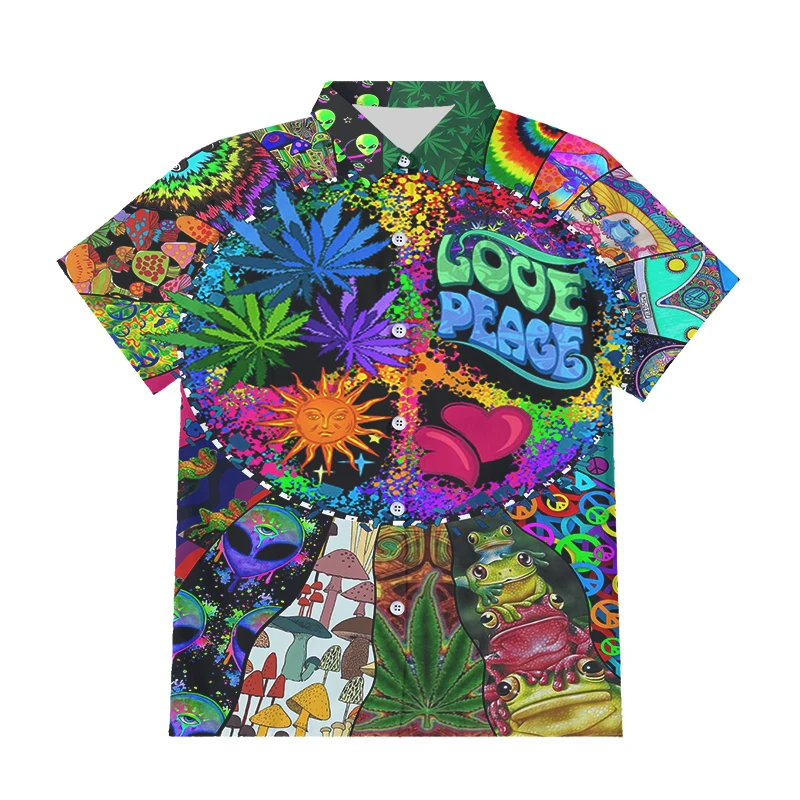 Fashion Hawaiian Shirts Summer Beach Oversize Shirt Harajuku Holiday Casual Short Sleeve Button Shirt Digital Printing Weeds Top