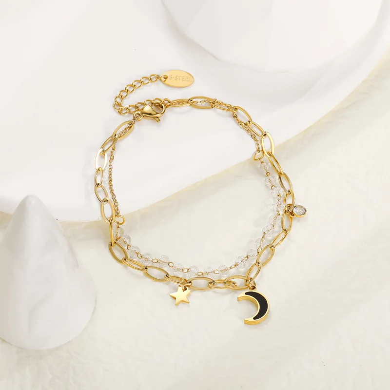 

Многослойный браслет из нержавеющей стали с подвеской в виде капли Луны, из нержавеющей стали