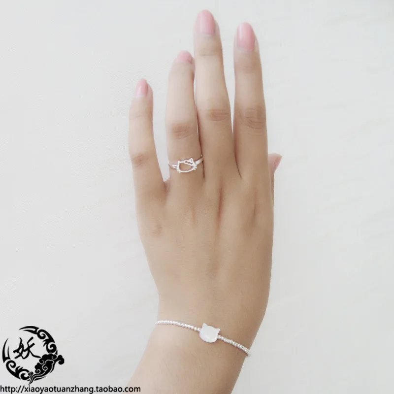 SV 925 пробы Серебряное кольцо супер милый кот Китти матовое серебряное открытое