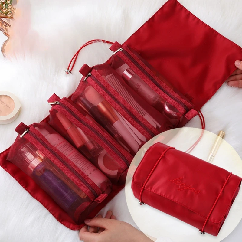 

Hanging Roll-Up Makeup Bag 4-in-1 Foldable Toiletry Bags for Travel Removable Storage Bags Cosmetic Organizer