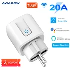 Awapow Tuya WiFi Smart Socket 20A Power Monitor Таймер Беспроводная розетка для Google Home Alexa Voice Control EU Smart Plug Switch