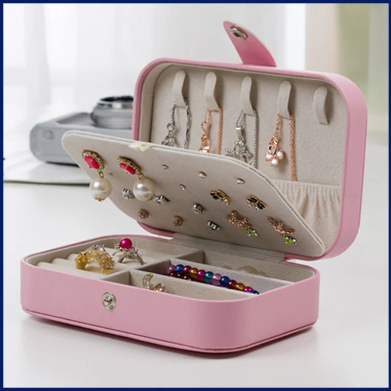 

PU Leather Jewelry Box Display Case Organizer Double-Layer Velvet Earring Boxes Pendant Necklace Chain Storage Package Gift Box