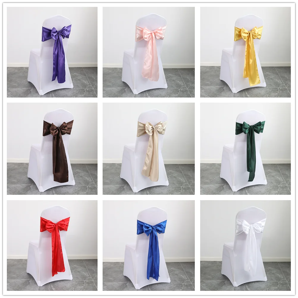 

10/50pc Satin Chair Knot Wedding Chair Sashes Bow Ribbon DIY Butterfly Ties For Party Event Hotel Banquet Chair Decorations