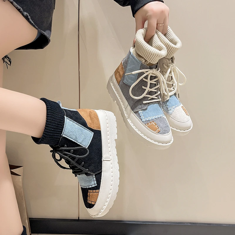 Купи Socks Shoes Canvas Shoes Color Matching Women's Shoes 2022 Fashion All-match Casual High-top Sneakers Short Boots Women за 1,984 рублей в магазине AliExpress