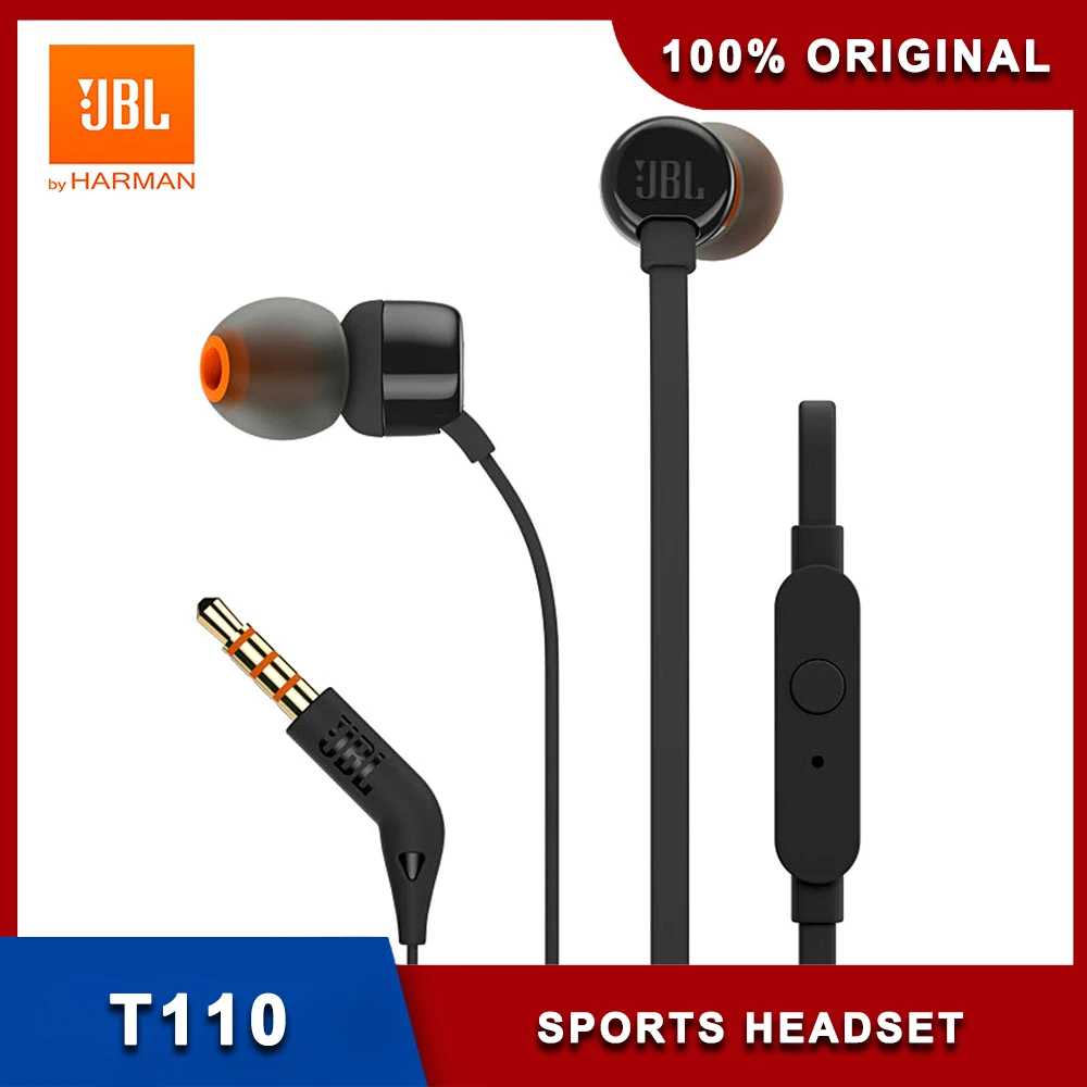 

JBL T110 3.5mm Wired Earphones Stereo Music Deep Bass Earbuds TUNE110 Headset Sport Earphone In-line Control Hands-free With Mic