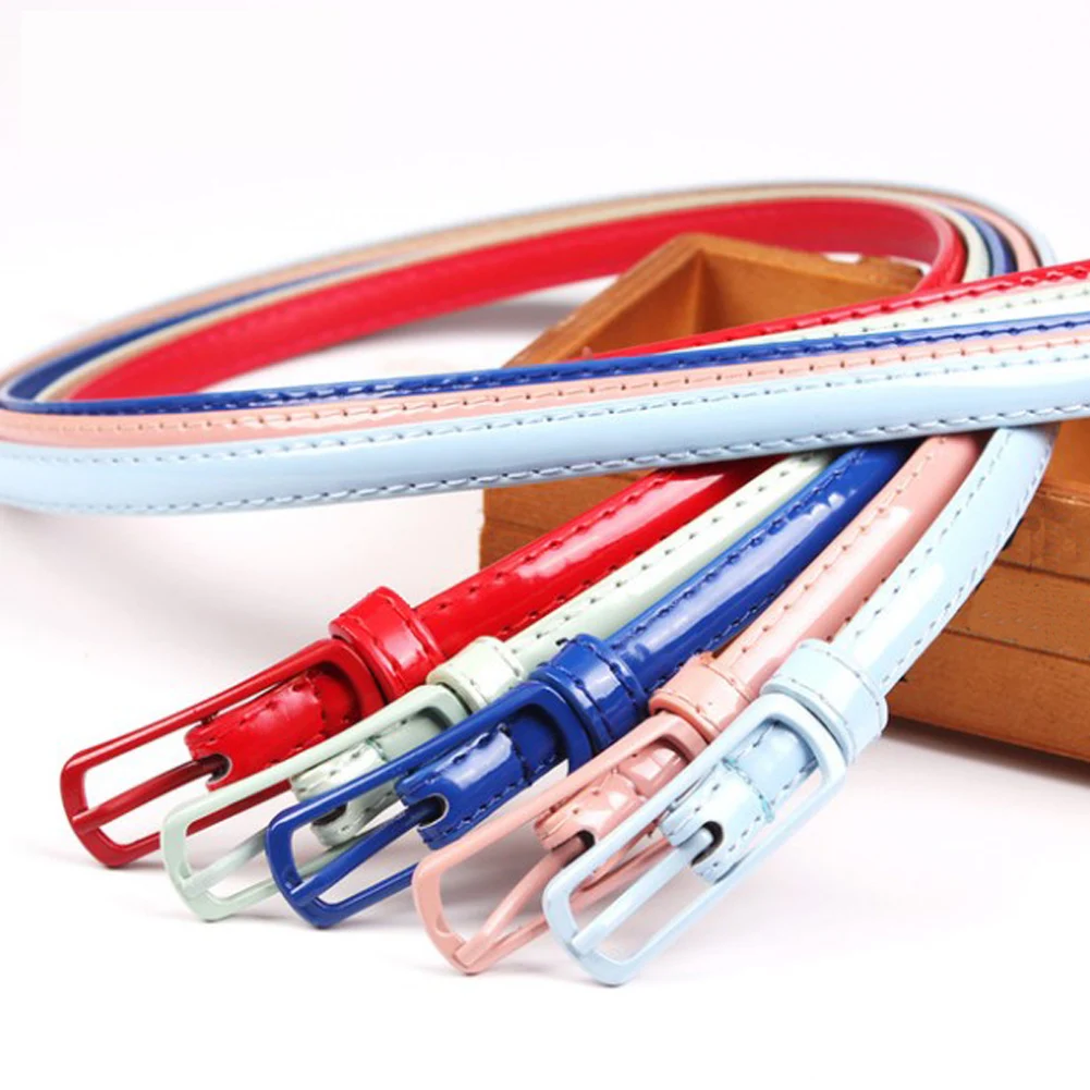 

101cm Faux Leather Thin Belts For Women Buckle Candy Solid Brand Design Waist Belts Dress Skirts Simple Fashion Waistband 2022