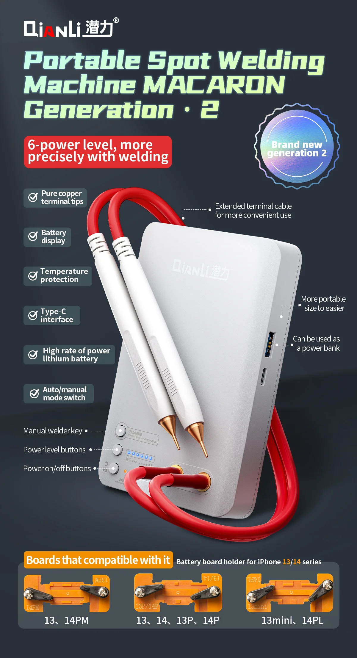

QianLi аппарат для точечной сварки макарон, портативный аппарат для точечной сварки для IPhone 11-14 Pro Max, гибкий мини-аккумулятор, ремонтный инстру...