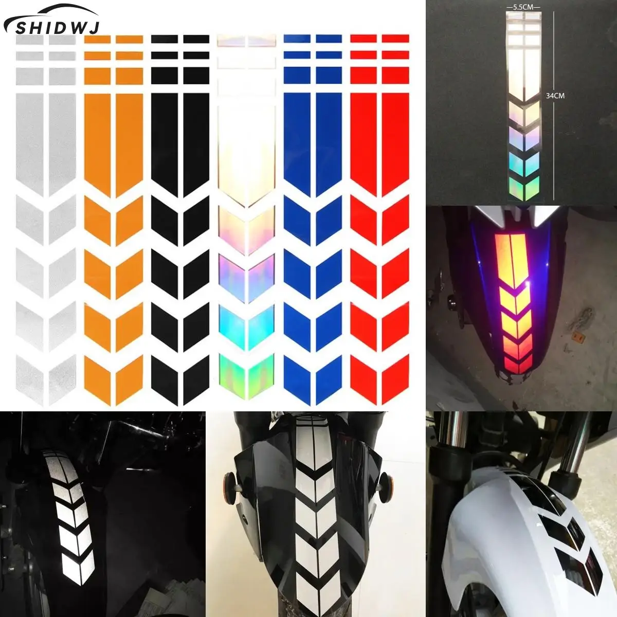 

Motorcycle Reflective Stickers Wheel on Fender Waterproof Safety Warning Arrow Tape Car Decals Motorbike Decoration Accessories