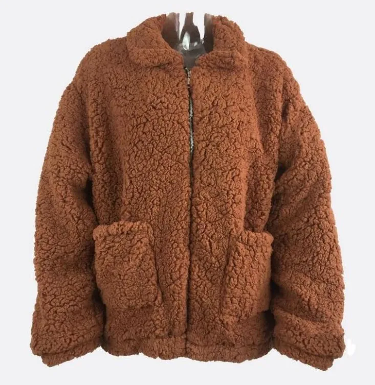Faux Fur Coat for Women Autumn  Winter Plush Loose Coat Basic Zipper Casual  Flocking Jacket for Giel Tendy Fur  Vintage