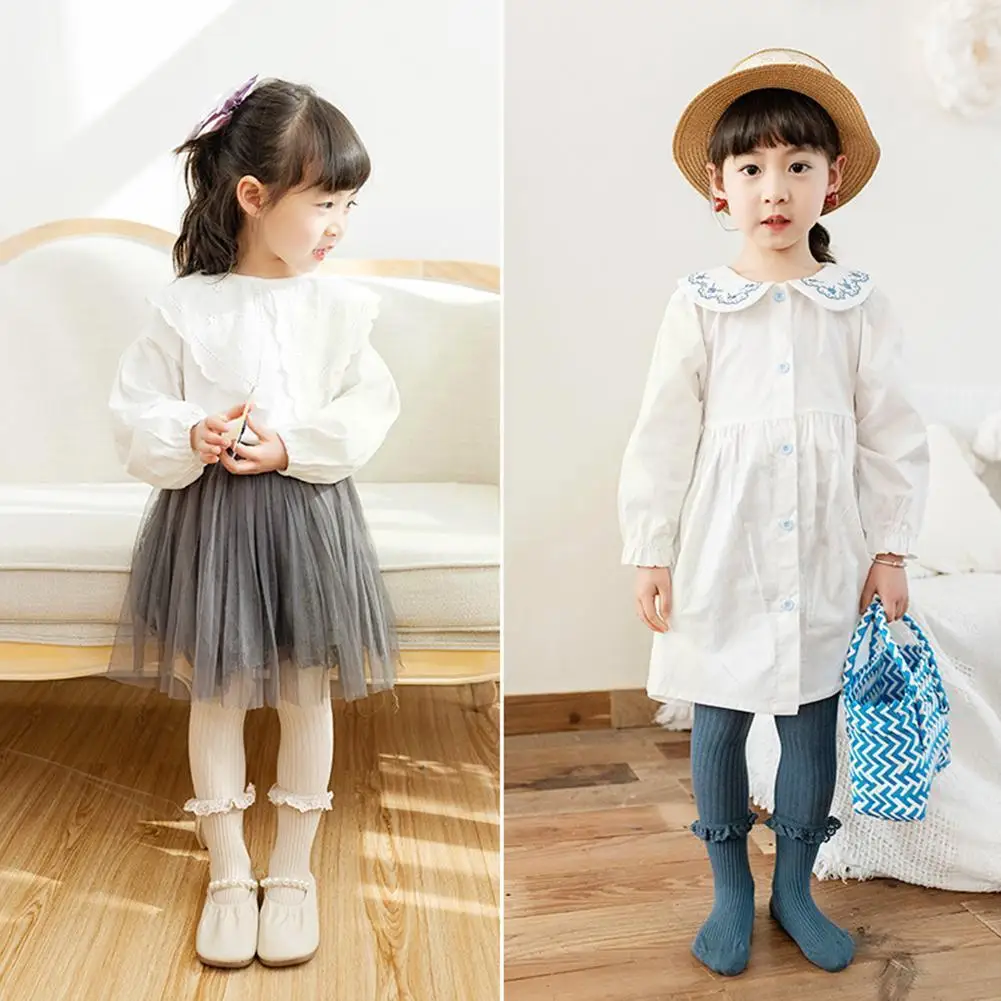 

Осень-зима 2021, элегантные милые колготки для девочек, хлопковые кружевные колготки с манжетами, детские колготки для девочек, одежда для мал...