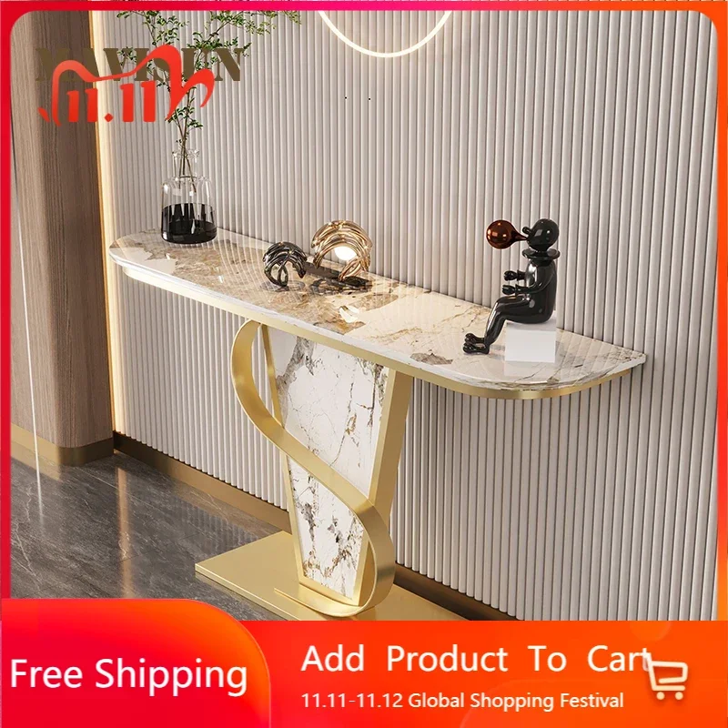 

Entryway Marble Console Table Semi-circle Luxury Entry Porch High Quality Golden Finish Auxiliary Table Living Room Sideboard