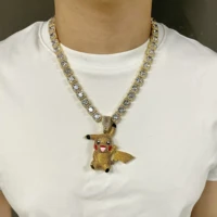 pikachu diamond necklace pokemon pendant hip hop trend european and american personalized wear ornament