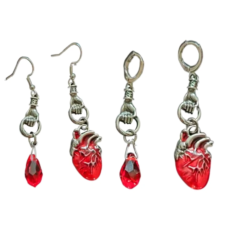 

Gothic Heart Earrings Halloween Beating Bleeding Heart Drop Earring Asymmetrical DropShip