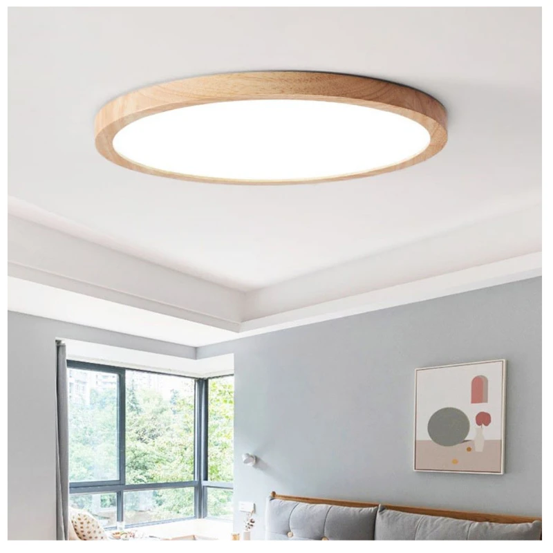 

Деревянная круглая Светодиодная потолочная лампа с регулируемой яркостью, ультратонкая яркость для спальни, гостиной, кухни, Светильники д...