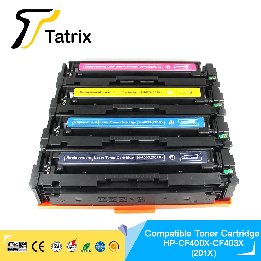 Фото Совместимый цветной лазерный картридж Tatrix CF400X CF401X CF402X CF403X 201X для HP M252dn/ 252n/MFP M277dw/277n/M274n №1