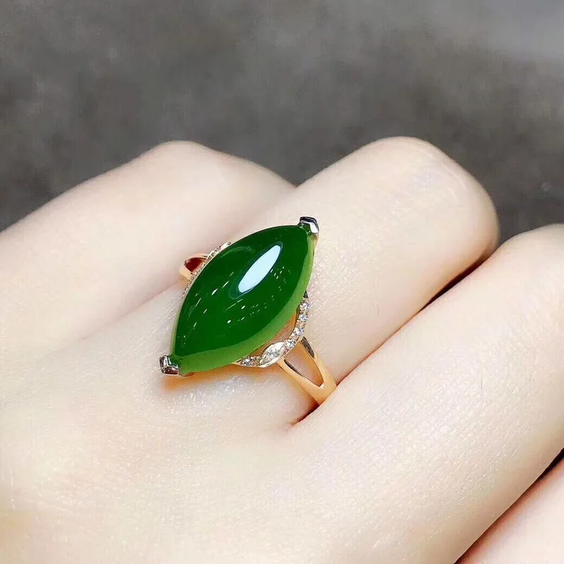 

Luxury Natural Green Hetian Jade Rings Fashion Charm Gold Color Opening Adjustable Rings for Women Wedding Party Jewelry Gifts