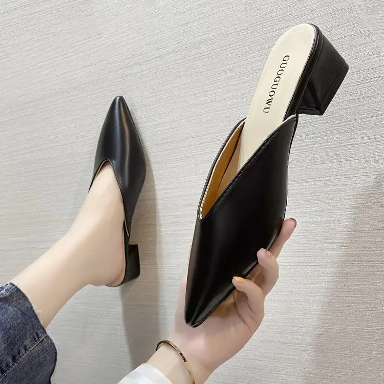 

2022 New Summer Slippers Slip on 5 CM Square Heel Shoes High Heels Women Pumps Slides Sandals